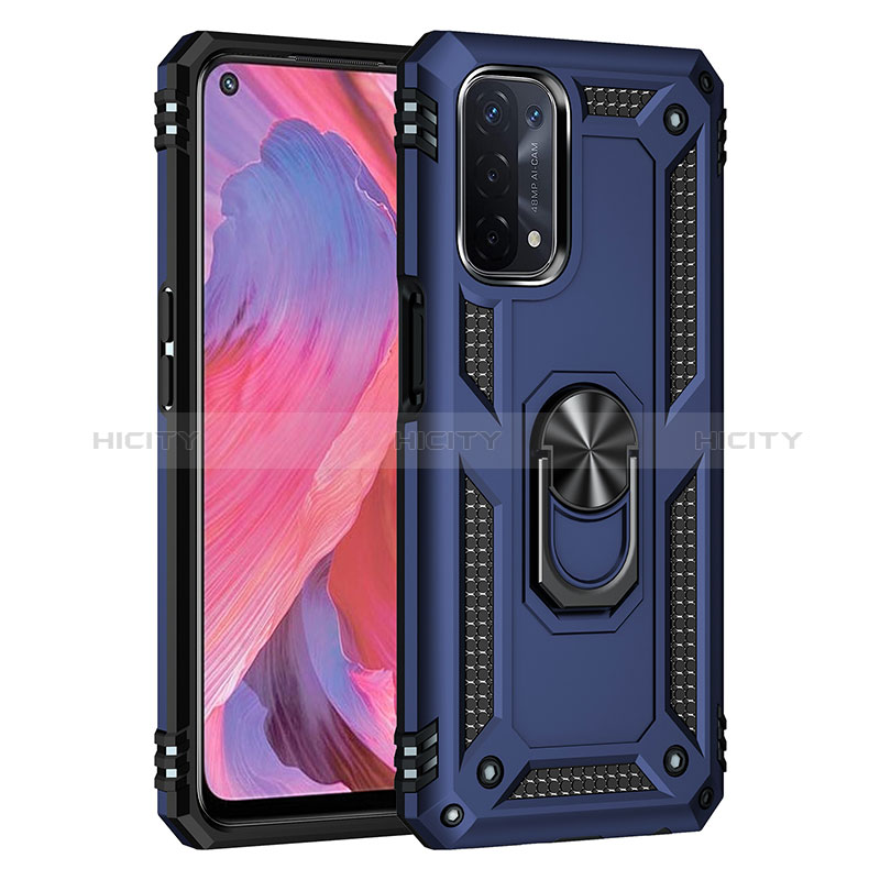 Funda Bumper Silicona y Plastico Mate Carcasa con Magnetico Anillo de dedo Soporte MQ4 para Oppo A54 5G Azul