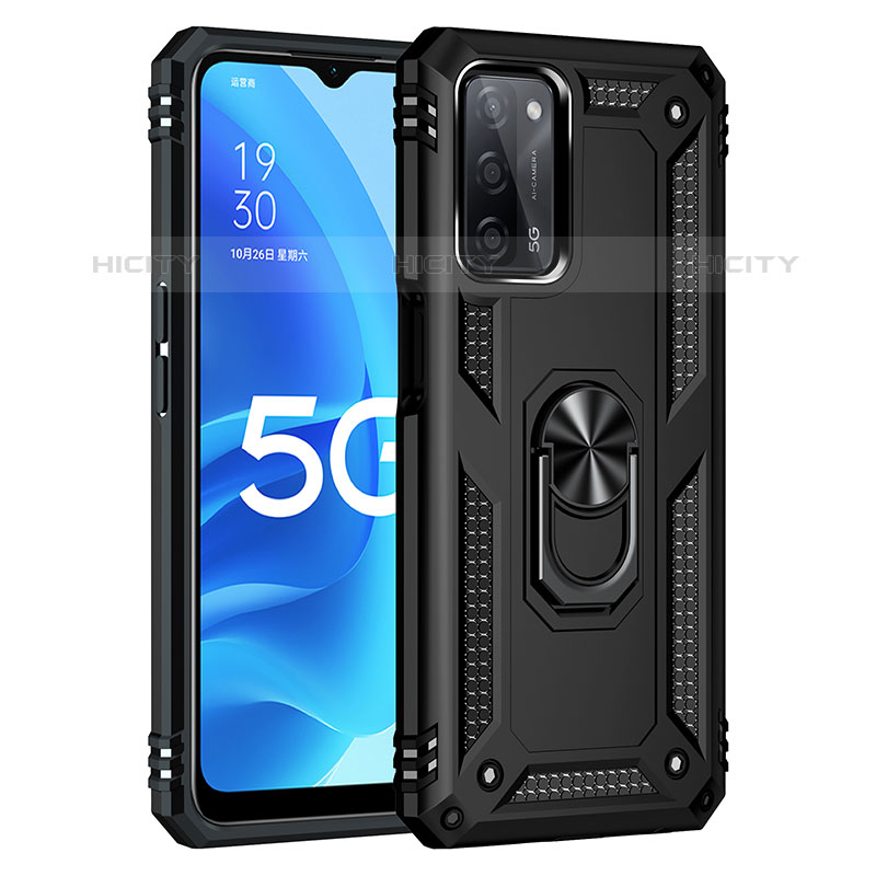 Funda Bumper Silicona y Plastico Mate Carcasa con Magnetico Anillo de dedo Soporte MQ4 para Oppo A55 5G Negro