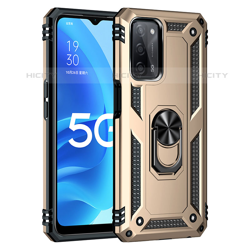 Funda Bumper Silicona y Plastico Mate Carcasa con Magnetico Anillo de dedo Soporte MQ4 para Oppo A55 5G Oro