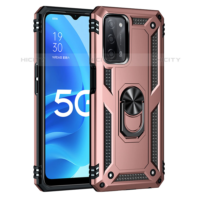 Funda Bumper Silicona y Plastico Mate Carcasa con Magnetico Anillo de dedo Soporte MQ4 para Oppo A55 5G Oro Rosa