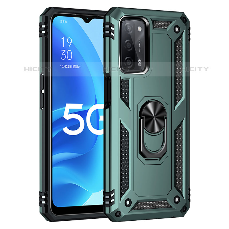 Funda Bumper Silicona y Plastico Mate Carcasa con Magnetico Anillo de dedo Soporte MQ4 para Oppo A55 5G Verde