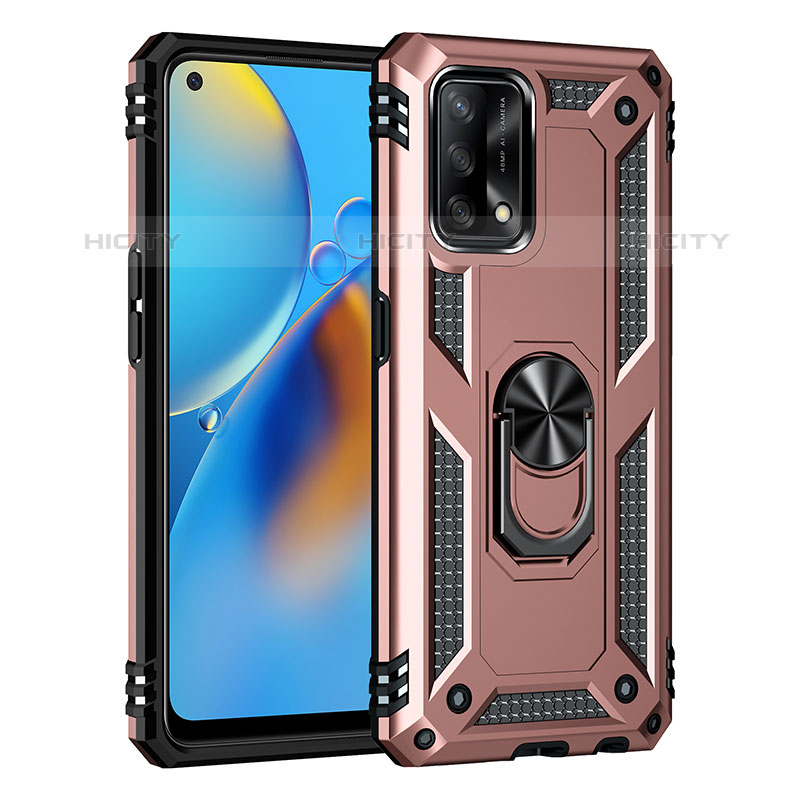 Funda Bumper Silicona y Plastico Mate Carcasa con Magnetico Anillo de dedo Soporte MQ4 para Oppo A74 4G Oro Rosa