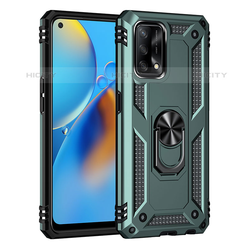 Funda Bumper Silicona y Plastico Mate Carcasa con Magnetico Anillo de dedo Soporte MQ4 para Oppo A74 4G Verde