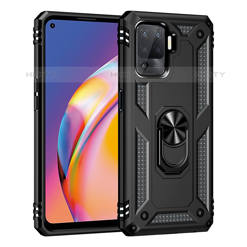 Funda Bumper Silicona y Plastico Mate Carcasa con Magnetico Anillo de dedo Soporte MQ4 para Oppo A94 4G Negro