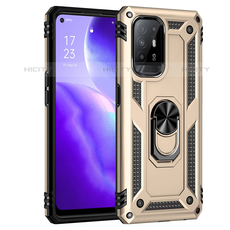 Funda Bumper Silicona y Plastico Mate Carcasa con Magnetico Anillo de dedo Soporte MQ4 para Oppo A95 5G Oro