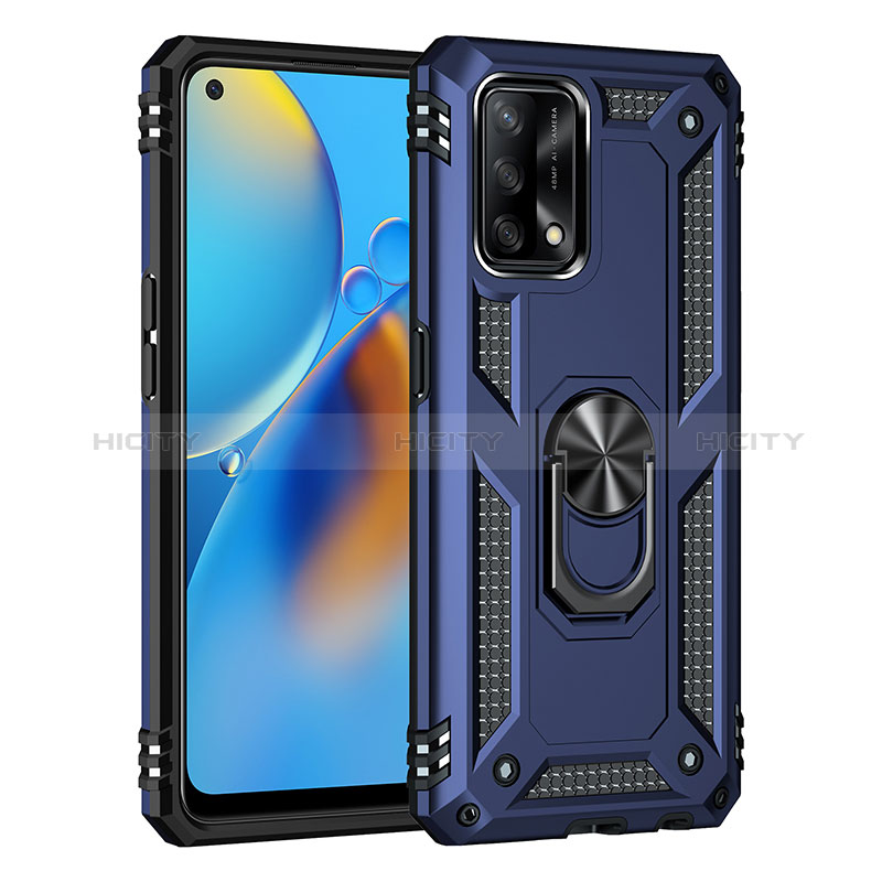 Funda Bumper Silicona y Plastico Mate Carcasa con Magnetico Anillo de dedo Soporte MQ4 para Oppo F19 Azul