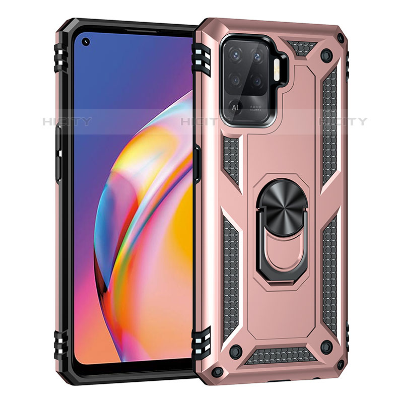 Funda Bumper Silicona y Plastico Mate Carcasa con Magnetico Anillo de dedo Soporte MQ4 para Oppo F19 Pro Oro Rosa