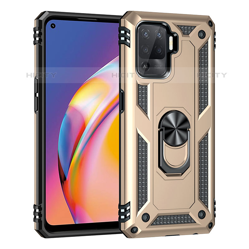 Funda Bumper Silicona y Plastico Mate Carcasa con Magnetico Anillo de dedo Soporte MQ4 para Oppo Reno5 Lite Oro