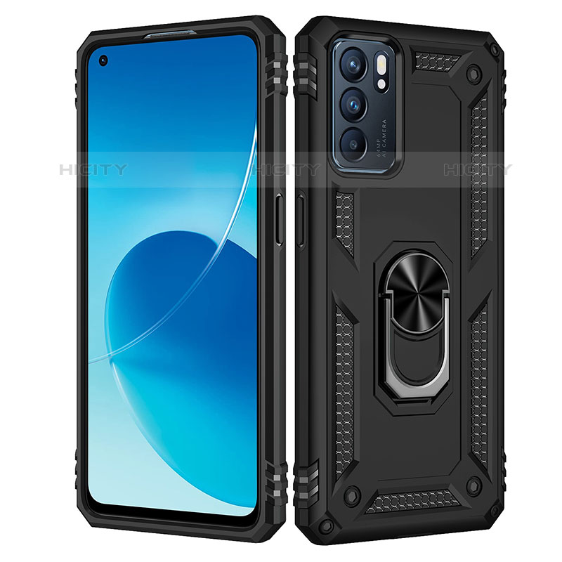 Funda Bumper Silicona y Plastico Mate Carcasa con Magnetico Anillo de dedo Soporte MQ4 para Oppo Reno6 5G