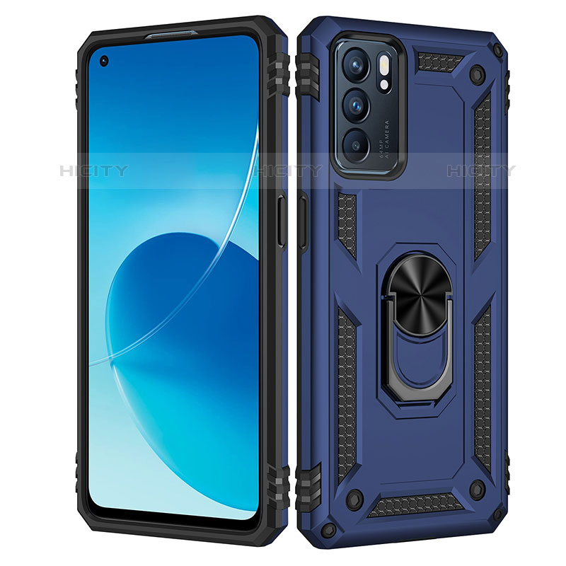 Funda Bumper Silicona y Plastico Mate Carcasa con Magnetico Anillo de dedo Soporte MQ4 para Oppo Reno6 5G