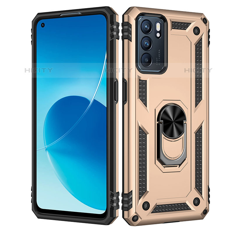 Funda Bumper Silicona y Plastico Mate Carcasa con Magnetico Anillo de dedo Soporte MQ4 para Oppo Reno6 5G