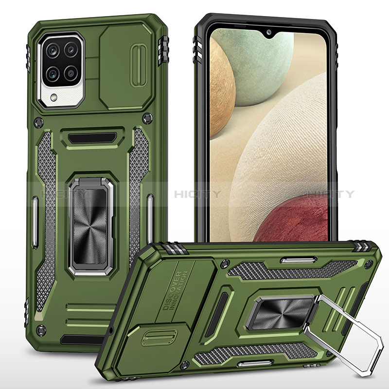 Funda Bumper Silicona y Plastico Mate Carcasa con Magnetico Anillo de dedo Soporte MQ4 para Samsung Galaxy A12 Verde