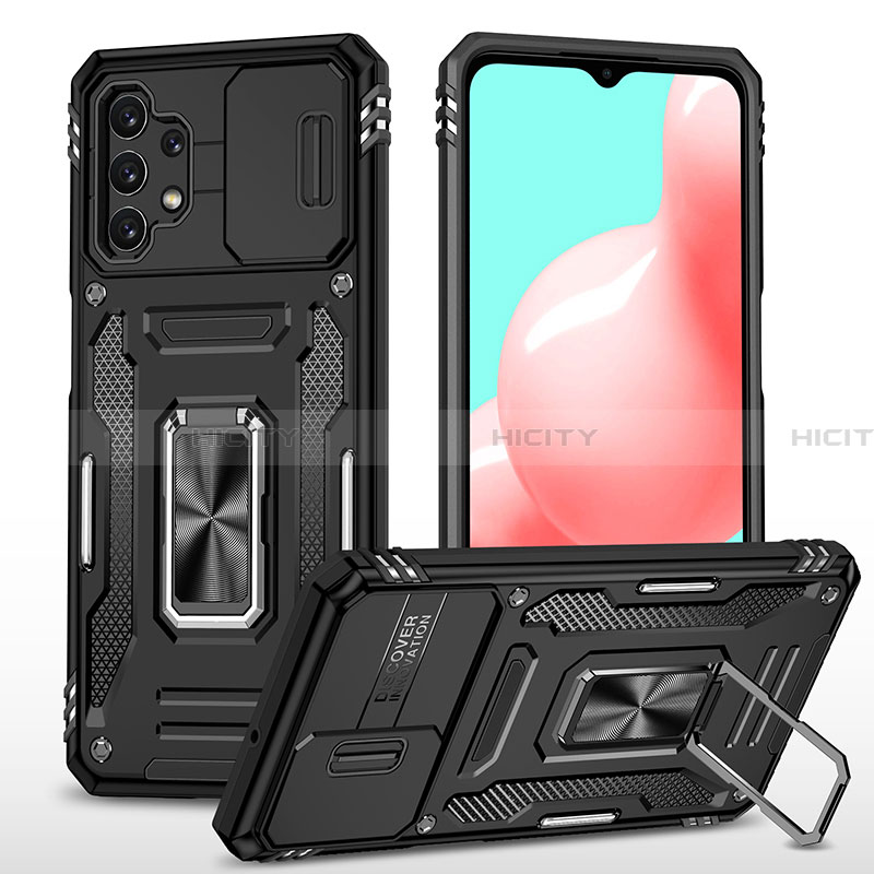 Funda Bumper Silicona y Plastico Mate Carcasa con Magnetico Anillo de dedo Soporte MQ4 para Samsung Galaxy A32 4G Negro