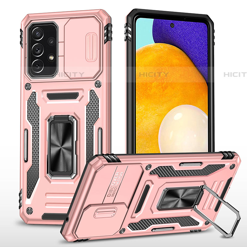 Funda Bumper Silicona y Plastico Mate Carcasa con Magnetico Anillo de dedo Soporte MQ4 para Samsung Galaxy A52 4G Oro Rosa