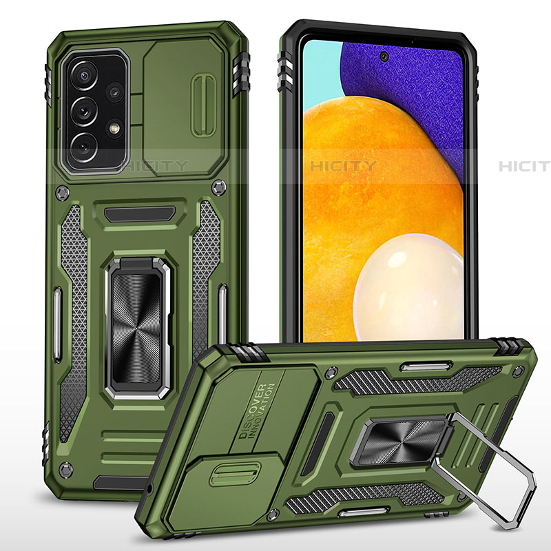 Funda Bumper Silicona y Plastico Mate Carcasa con Magnetico Anillo de dedo Soporte MQ4 para Samsung Galaxy A52 4G Verde