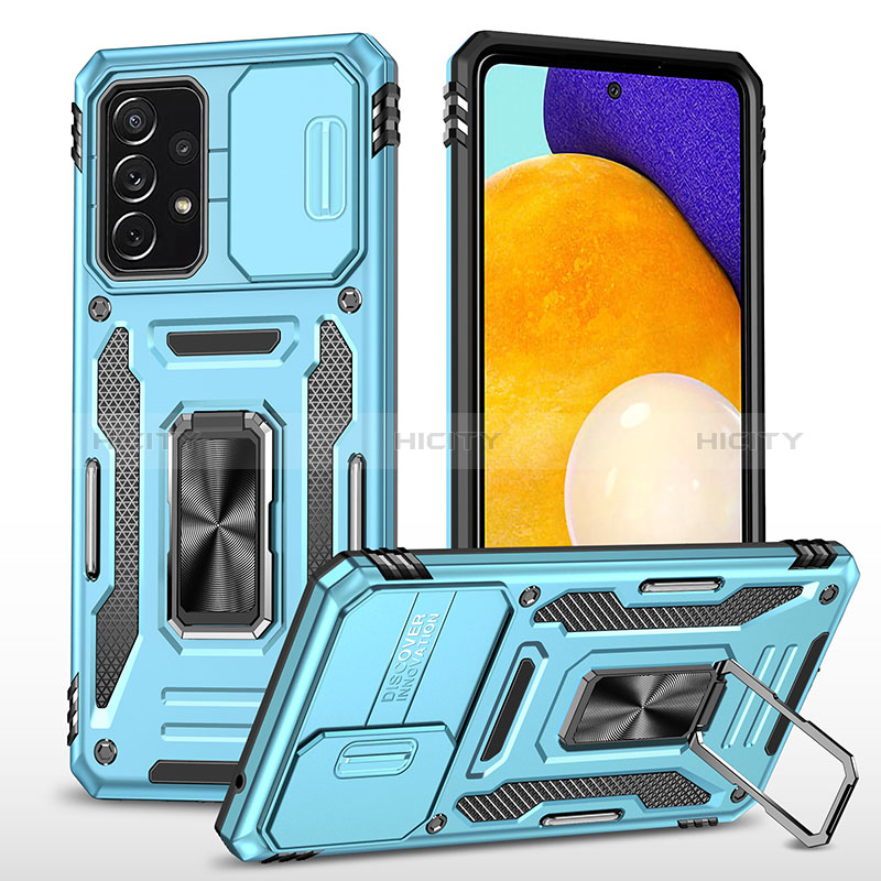 Funda Bumper Silicona y Plastico Mate Carcasa con Magnetico Anillo de dedo Soporte MQ4 para Samsung Galaxy A52s 5G Azul Cielo