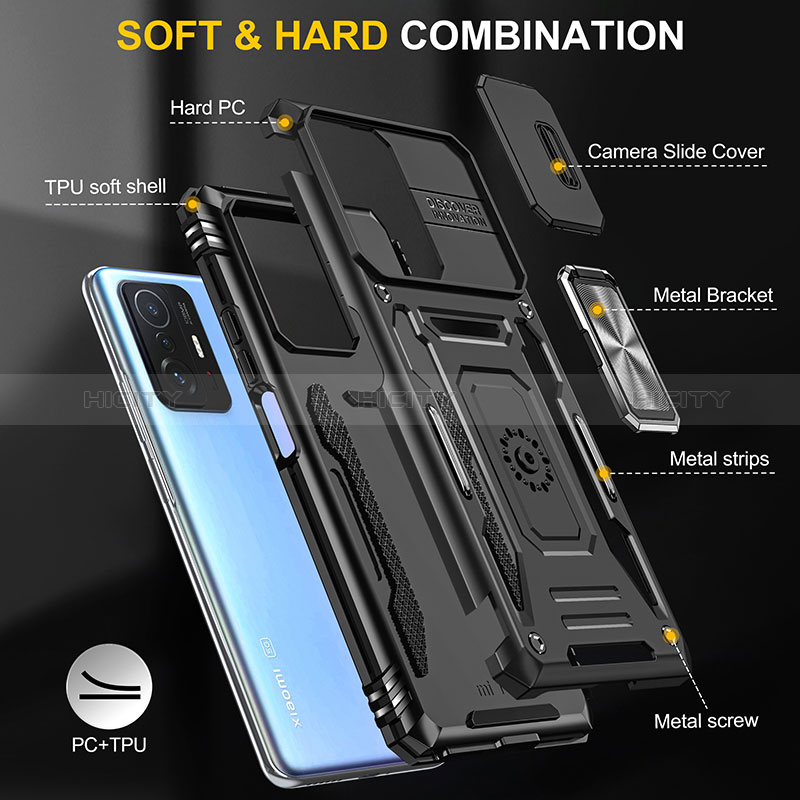 Funda Bumper Silicona y Plastico Mate Carcasa con Magnetico Anillo de dedo Soporte MQ4 para Xiaomi Mi 11T Pro 5G