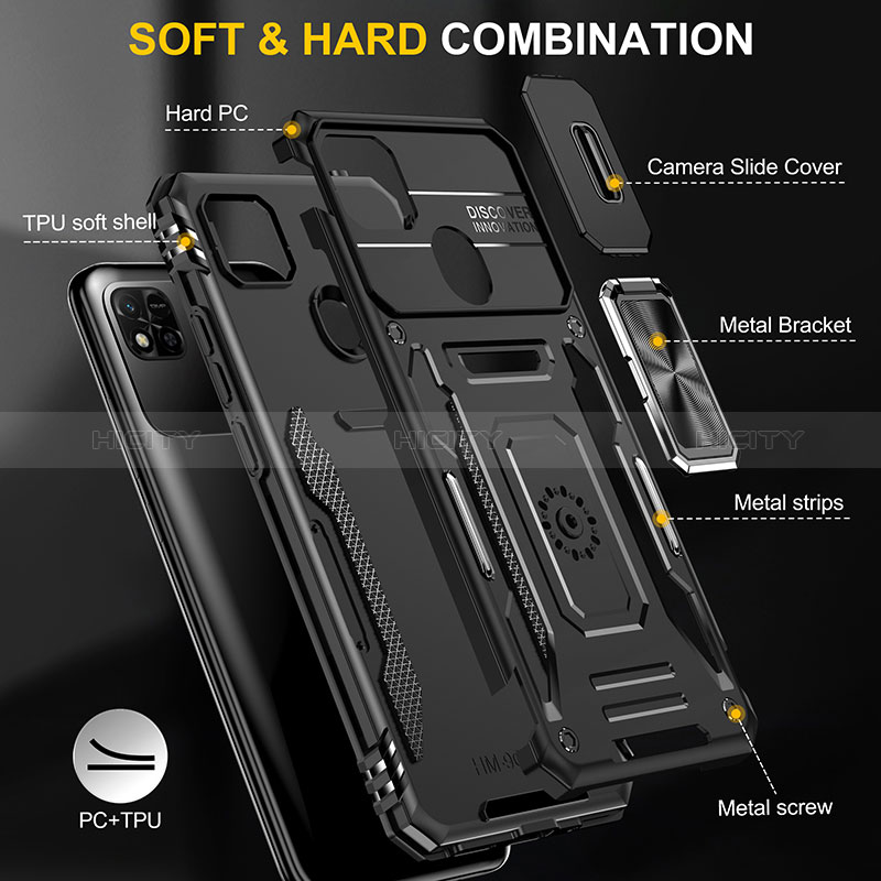 Funda Bumper Silicona y Plastico Mate Carcasa con Magnetico Anillo de dedo Soporte MQ4 para Xiaomi POCO C3