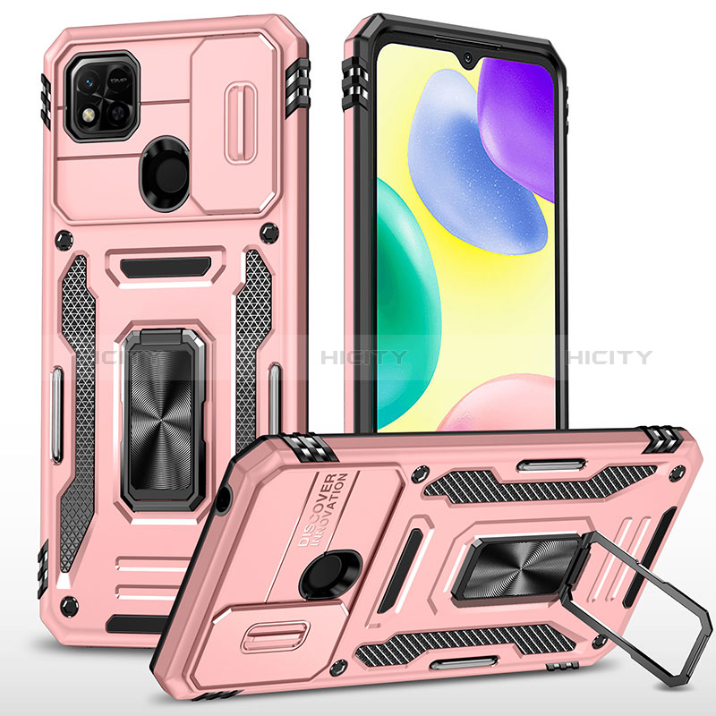 Funda Bumper Silicona y Plastico Mate Carcasa con Magnetico Anillo de dedo Soporte MQ4 para Xiaomi POCO C3