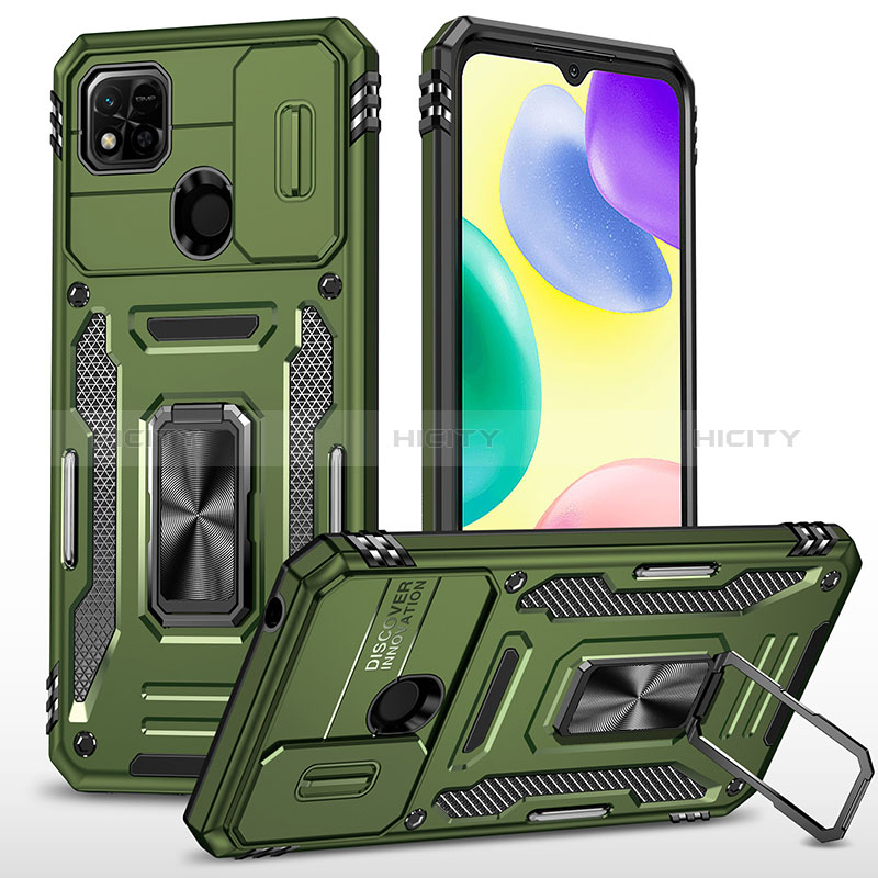 Funda Bumper Silicona y Plastico Mate Carcasa con Magnetico Anillo de dedo Soporte MQ4 para Xiaomi POCO C3 Verde