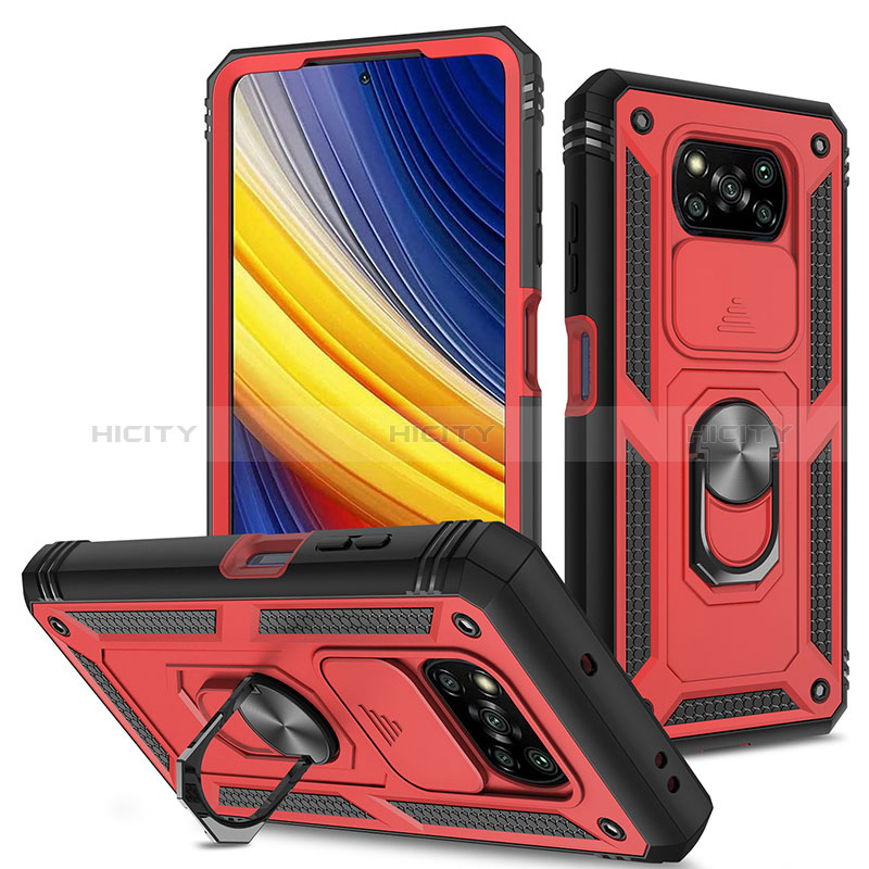 Funda Bumper Silicona y Plastico Mate Carcasa con Magnetico Anillo de dedo Soporte MQ4 para Xiaomi Poco X3 NFC