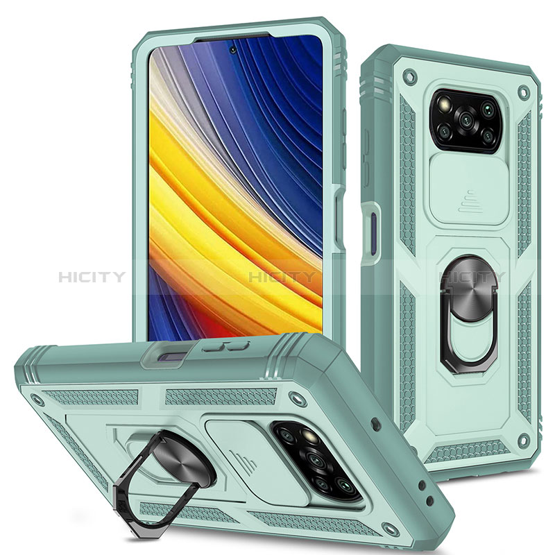 Funda Bumper Silicona y Plastico Mate Carcasa con Magnetico Anillo de dedo Soporte MQ4 para Xiaomi Poco X3 NFC