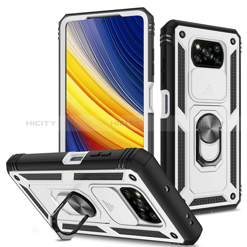 Funda Bumper Silicona y Plastico Mate Carcasa con Magnetico Anillo de dedo Soporte MQ4 para Xiaomi Poco X3 Pro