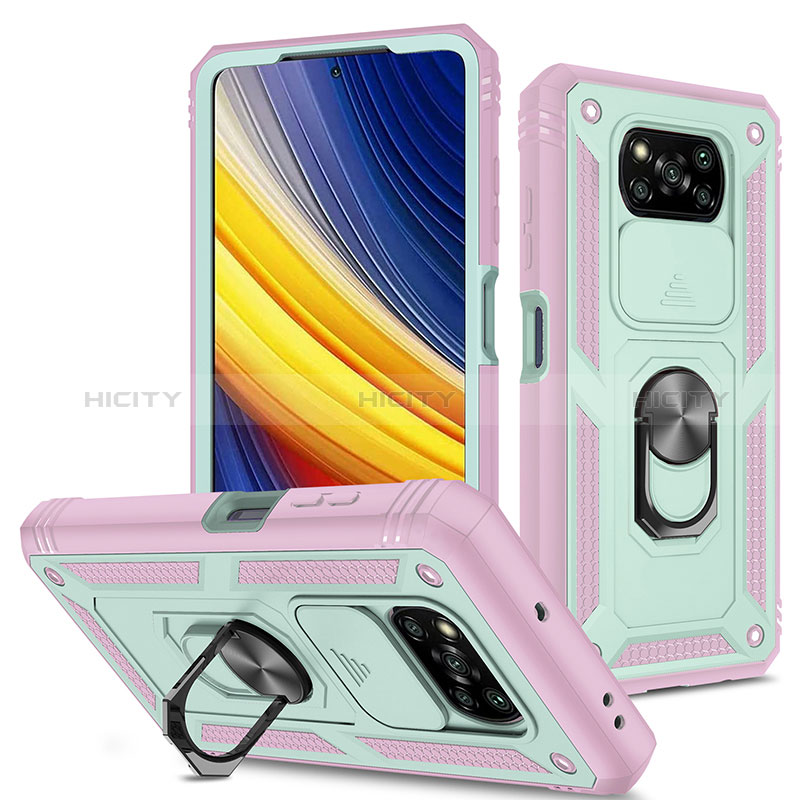 Funda Bumper Silicona y Plastico Mate Carcasa con Magnetico Anillo de dedo Soporte MQ4 para Xiaomi Poco X3 Pro