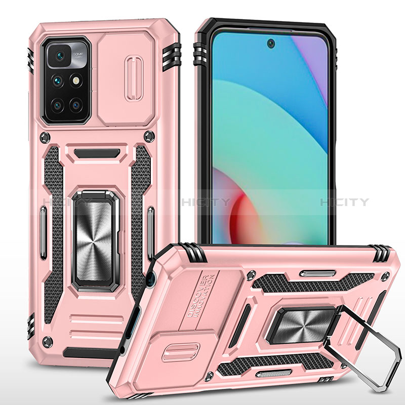 Funda Bumper Silicona y Plastico Mate Carcasa con Magnetico Anillo de dedo Soporte MQ4 para Xiaomi Redmi 10 (2022)