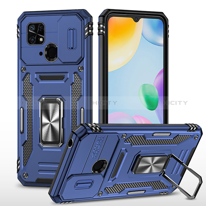 Funda Bumper Silicona y Plastico Mate Carcasa con Magnetico Anillo de dedo Soporte MQ4 para Xiaomi Redmi 10 India Azul