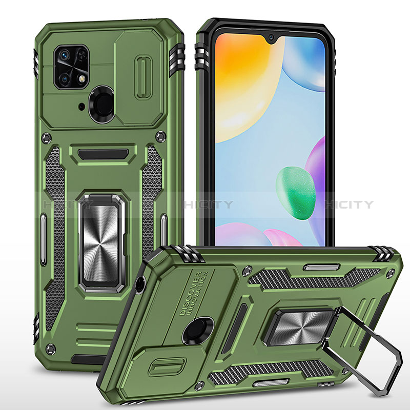 Funda Bumper Silicona y Plastico Mate Carcasa con Magnetico Anillo de dedo Soporte MQ4 para Xiaomi Redmi 10 India Verde