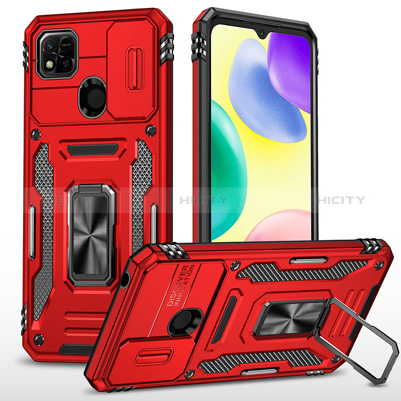 Funda Bumper Silicona y Plastico Mate Carcasa con Magnetico Anillo de dedo Soporte MQ4 para Xiaomi Redmi 10A 4G Rojo