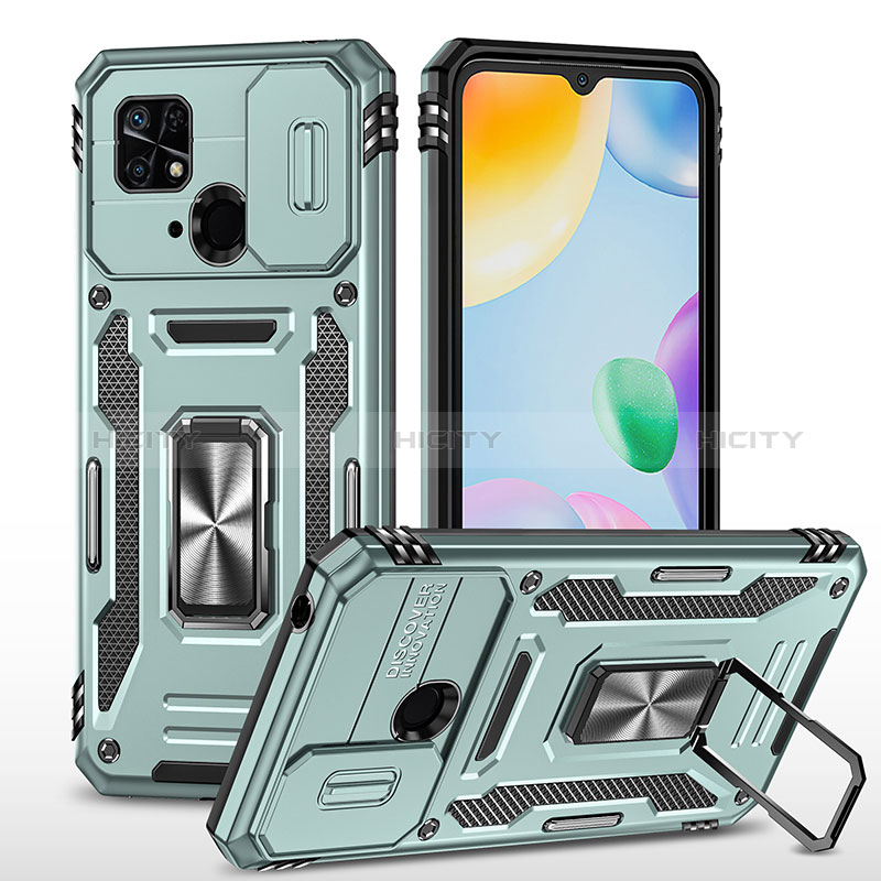 Funda Bumper Silicona y Plastico Mate Carcasa con Magnetico Anillo de dedo Soporte MQ4 para Xiaomi Redmi 10C 4G Menta Verde