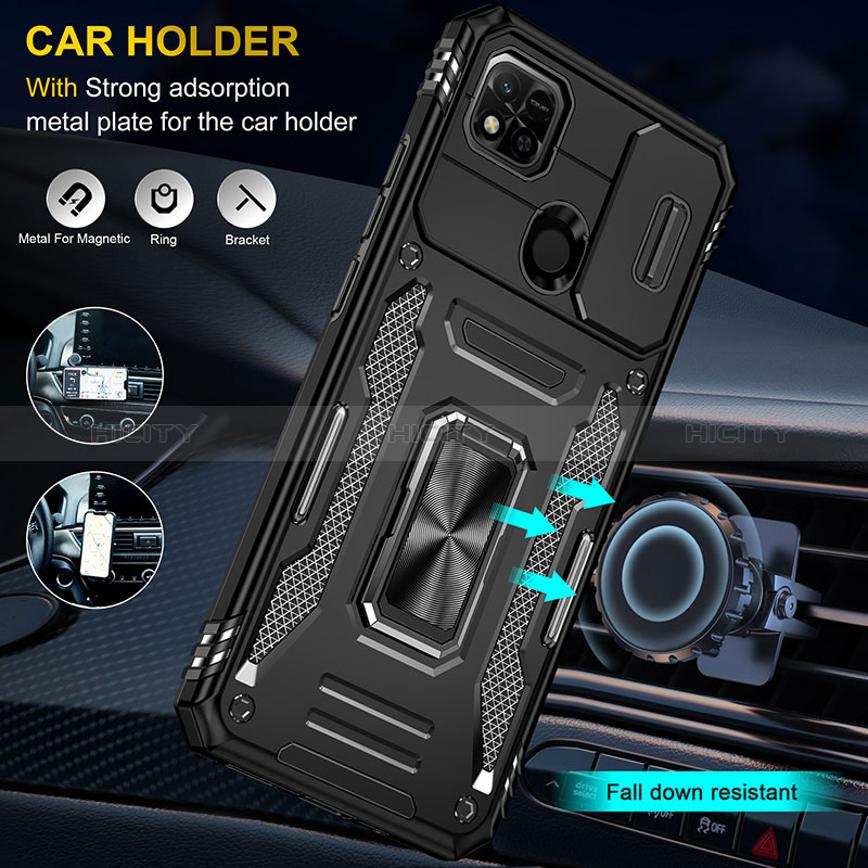 Funda Bumper Silicona y Plastico Mate Carcasa con Magnetico Anillo de dedo Soporte MQ4 para Xiaomi Redmi 9 Activ