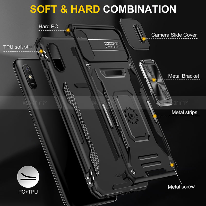 Funda Bumper Silicona y Plastico Mate Carcasa con Magnetico Anillo de dedo Soporte MQ4 para Xiaomi Redmi 9A