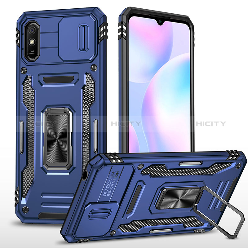 Funda Bumper Silicona y Plastico Mate Carcasa con Magnetico Anillo de dedo Soporte MQ4 para Xiaomi Redmi 9A