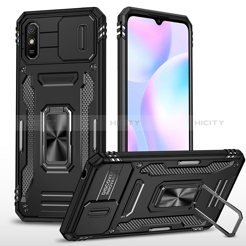 Funda Bumper Silicona y Plastico Mate Carcasa con Magnetico Anillo de dedo Soporte MQ4 para Xiaomi Redmi 9A