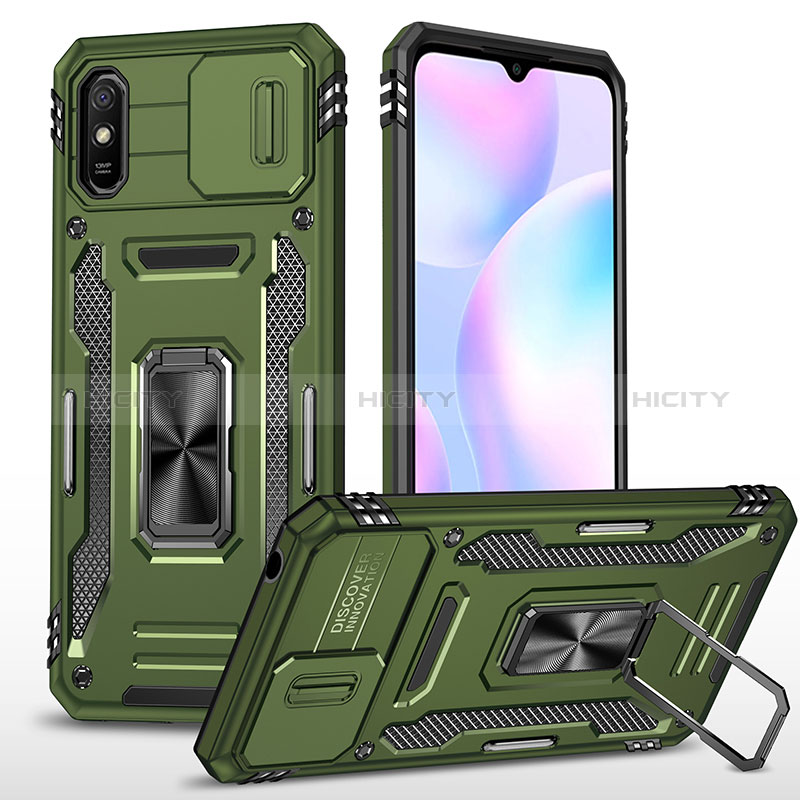 Funda Bumper Silicona y Plastico Mate Carcasa con Magnetico Anillo de dedo Soporte MQ4 para Xiaomi Redmi 9A Verde