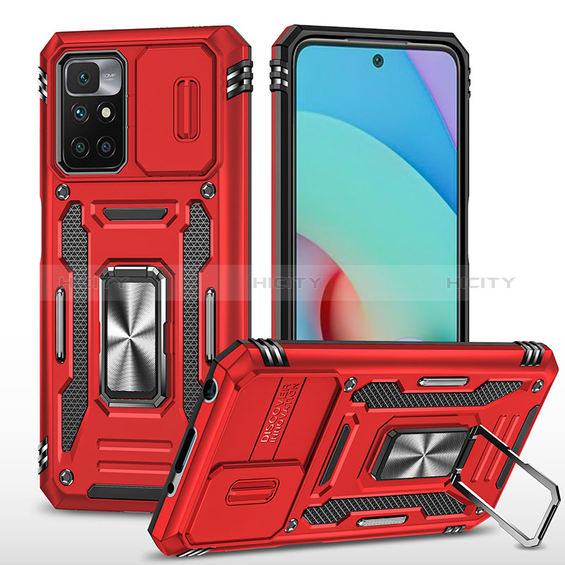 Funda Bumper Silicona y Plastico Mate Carcasa con Magnetico Anillo de dedo Soporte MQ4 para Xiaomi Redmi Note 11 4G (2021) Rojo