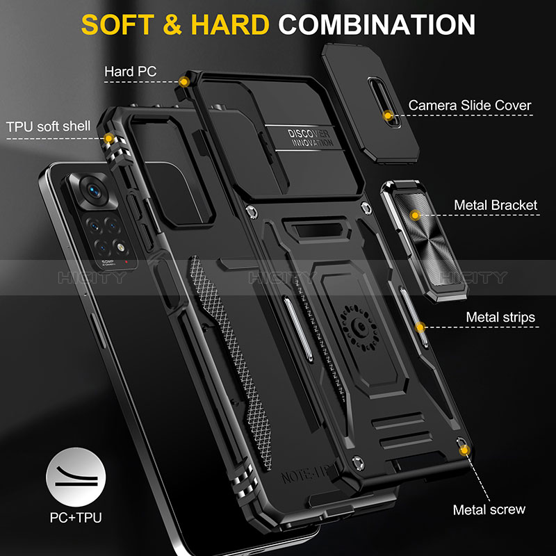 Funda Bumper Silicona y Plastico Mate Carcasa con Magnetico Anillo de dedo Soporte MQ4 para Xiaomi Redmi Note 11 Pro 4G