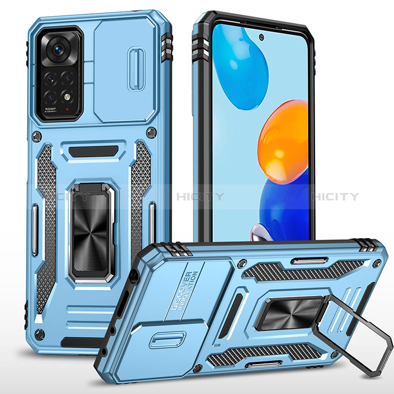 Funda Bumper Silicona y Plastico Mate Carcasa con Magnetico Anillo de dedo Soporte MQ4 para Xiaomi Redmi Note 11 Pro 4G