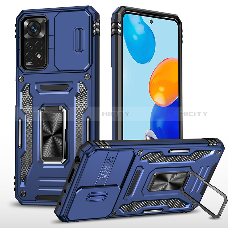 Funda Bumper Silicona y Plastico Mate Carcasa con Magnetico Anillo de dedo Soporte MQ4 para Xiaomi Redmi Note 11 Pro 5G