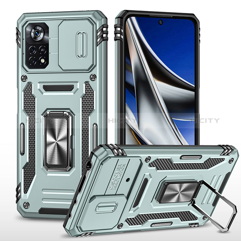 Funda Bumper Silicona y Plastico Mate Carcasa con Magnetico Anillo de dedo Soporte MQ4 para Xiaomi Redmi Note 11E Pro 5G