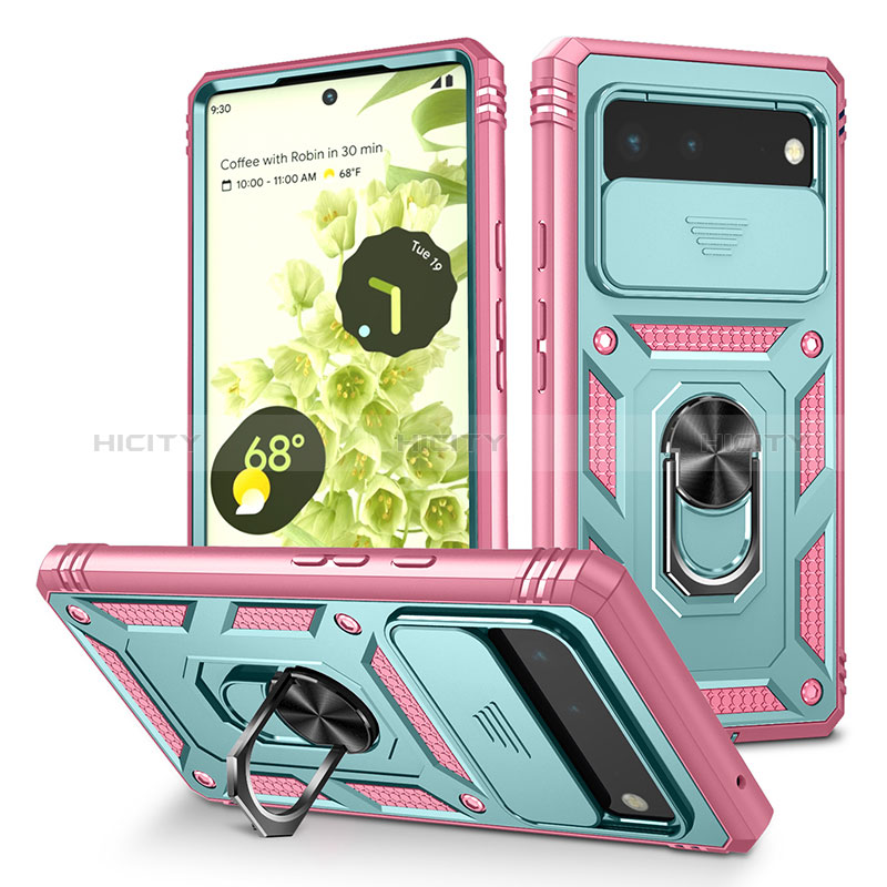 Funda Bumper Silicona y Plastico Mate Carcasa con Magnetico Anillo de dedo Soporte MQ5 para Google Pixel 6 5G Multicolor