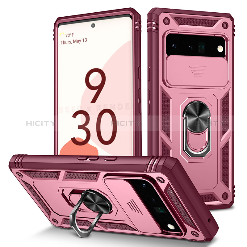 Funda Bumper Silicona y Plastico Mate Carcasa con Magnetico Anillo de dedo Soporte MQ5 para Google Pixel 6 Pro 5G