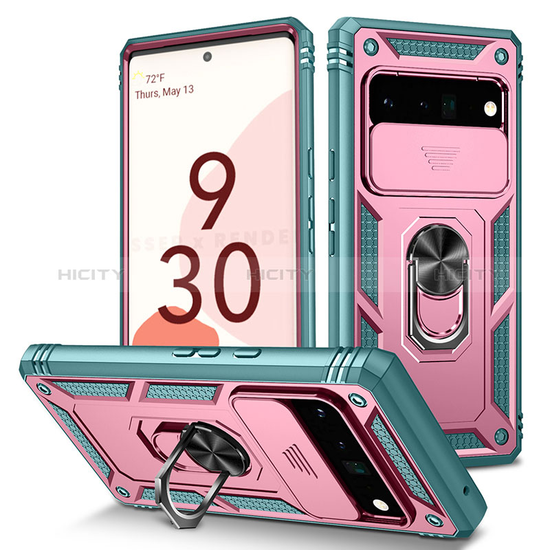 Funda Bumper Silicona y Plastico Mate Carcasa con Magnetico Anillo de dedo Soporte MQ5 para Google Pixel 6 Pro 5G