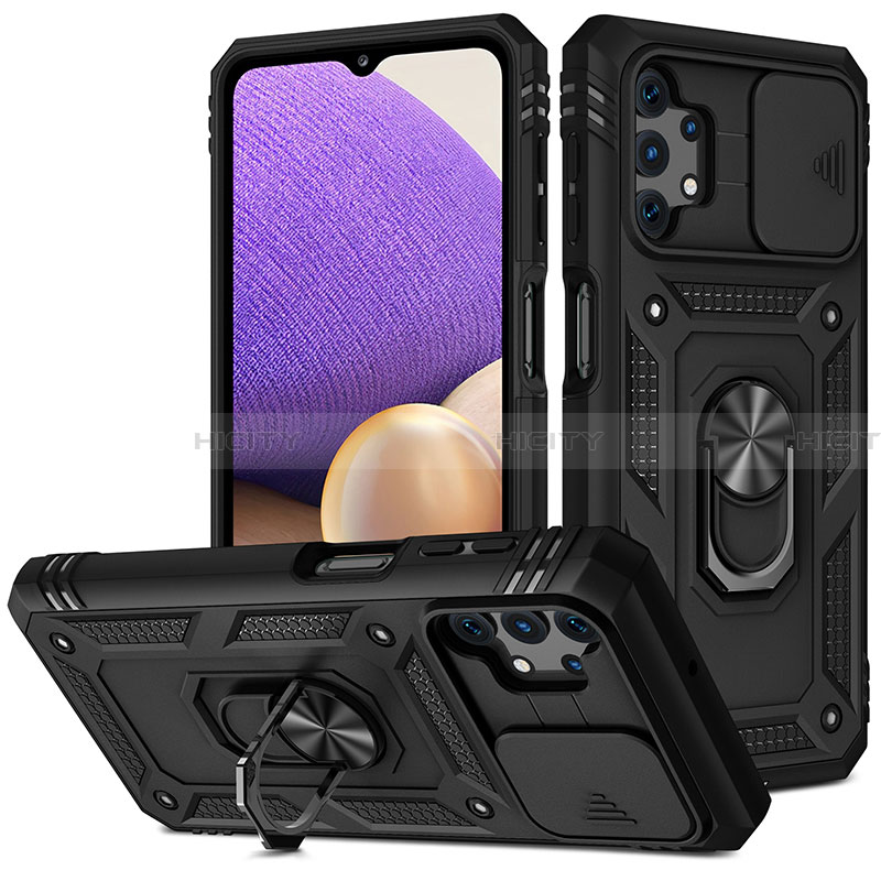 Funda Bumper Silicona y Plastico Mate Carcasa con Magnetico Anillo de dedo Soporte MQ5 para Samsung Galaxy A32 5G Negro