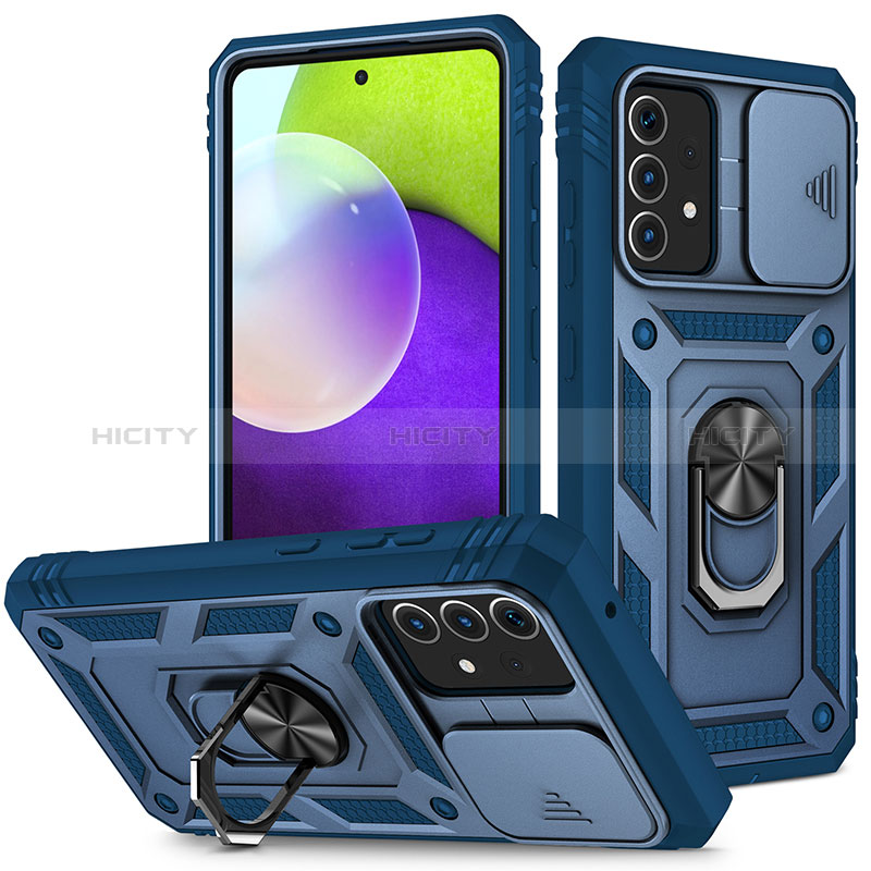 Funda Bumper Silicona y Plastico Mate Carcasa con Magnetico Anillo de dedo Soporte MQ5 para Samsung Galaxy A52s 5G Azul