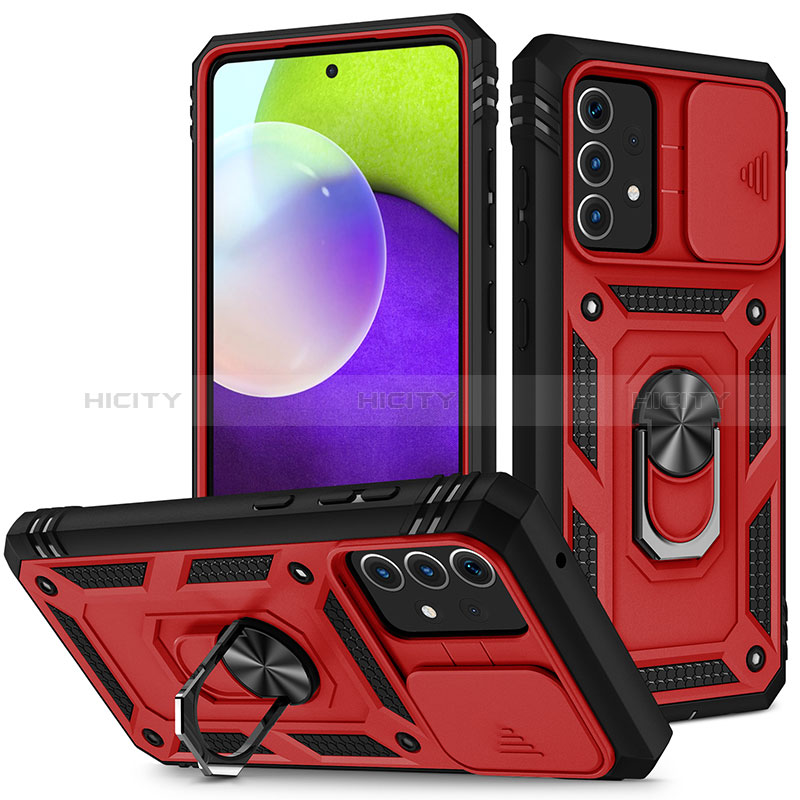 Funda Bumper Silicona y Plastico Mate Carcasa con Magnetico Anillo de dedo Soporte MQ5 para Samsung Galaxy A52s 5G Rojo