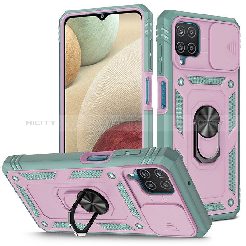 Funda Bumper Silicona y Plastico Mate Carcasa con Magnetico Anillo de dedo Soporte MQ5 para Samsung Galaxy M12 Rosa